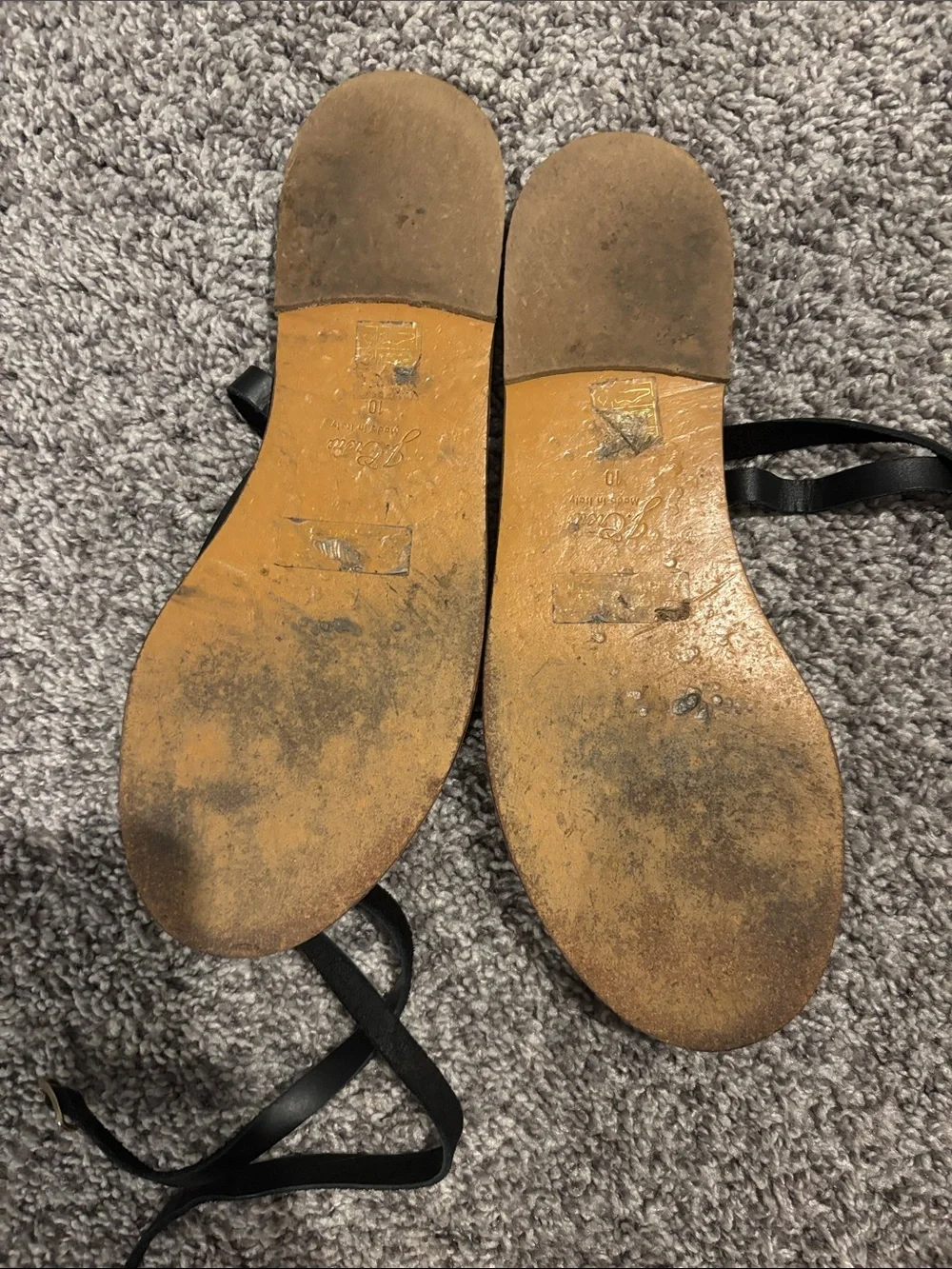 J. Crew Black Strap Leather Sandals with Tan Footbed